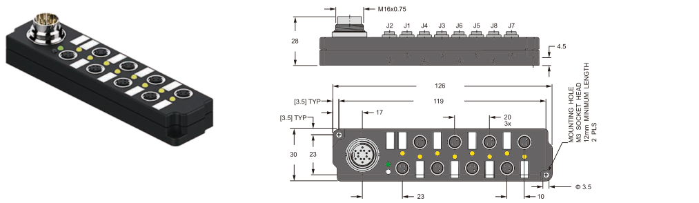 JB8M8-M16 8-port M8 junction boxes